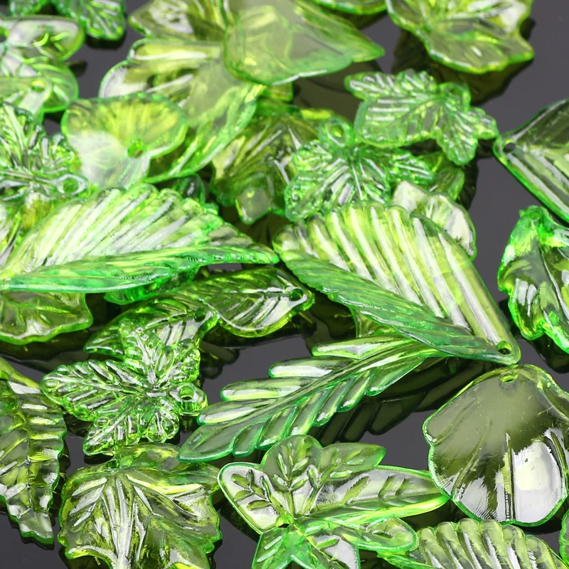 30pcs 11-41mm Transparent Green Acrylic Leaf Beads Charm For Jewelry Making DIY Handmade Necklace Bracelets Earings Accessories