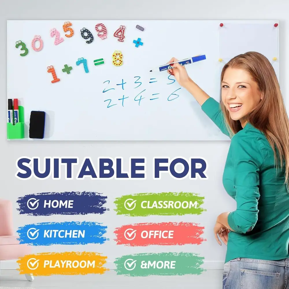 ورق سبورة بيضاء مغناطيسي مقاس 47 × 36 بوصة - كتابة سلسة، سهل المسح، بدون شبح، عصا قوية للمنزل والمكتب والثلاجة #3