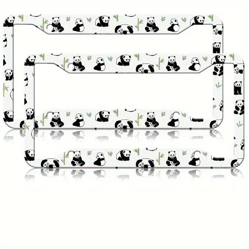 Set of 2 Adorable Panda-Themed License Plate Frames Made of Aluminum Designed to Hold for Standard US Plates Measuring