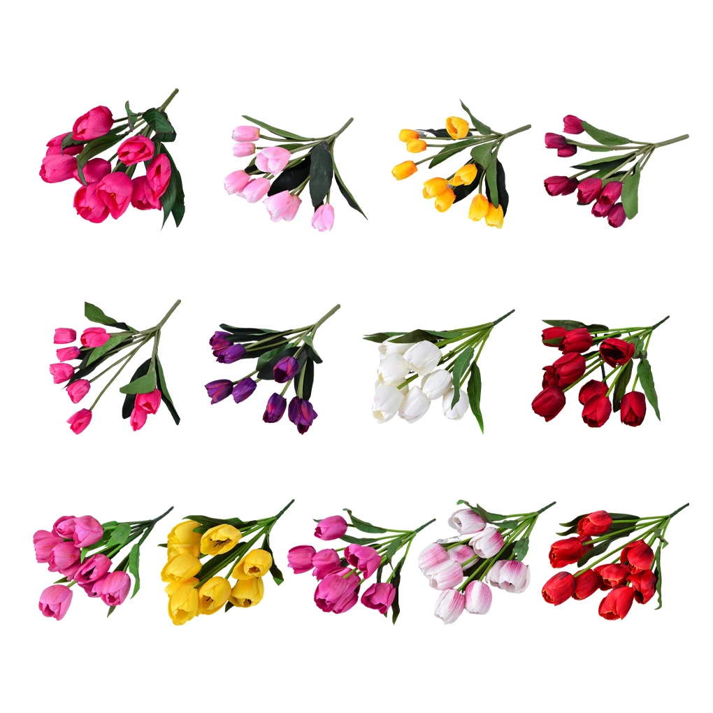 

2pcs Artificial Flowers Tulips Mini Faux Flower for Decoration Wine Red