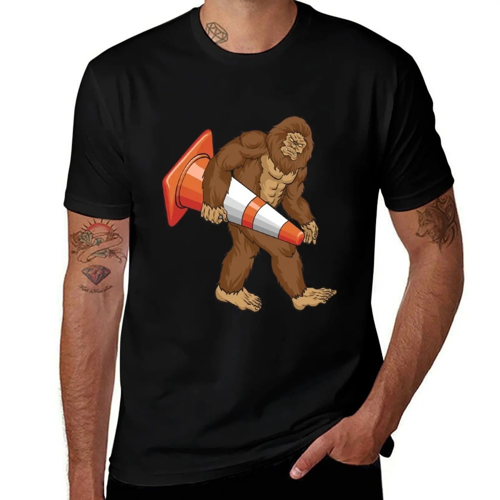 Bigfoot Traffic Cone - Funny Road Workers T-Shirt Lightweight Gym Training T-Shirt
