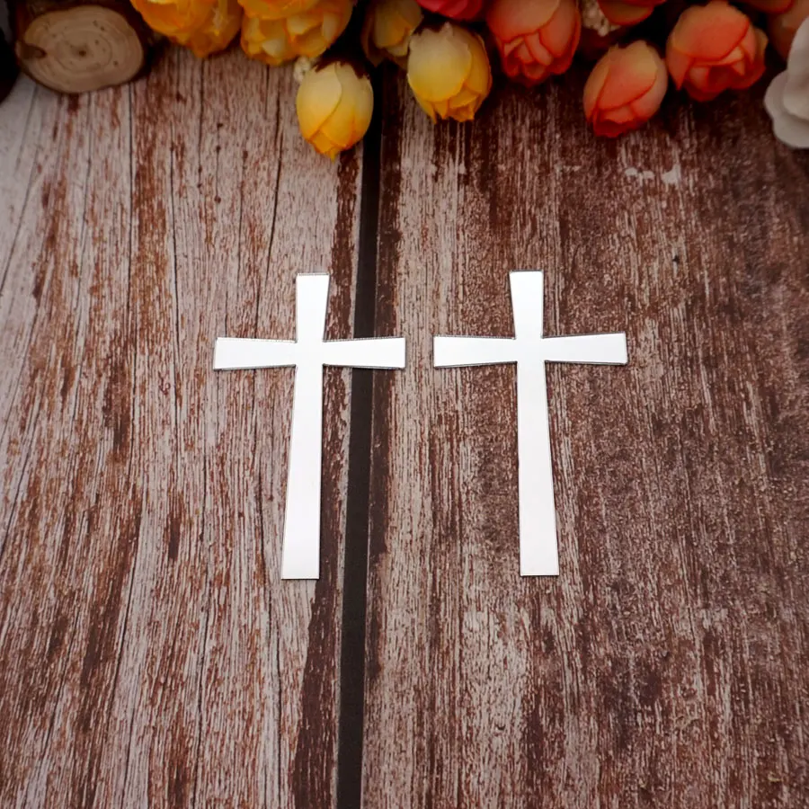 20pcs/lot Small Acrylic Gold Mirror Cross Silver Sticker 3D DIY Marriage Wall Crosses Home Decoration Guest Gift Accessories