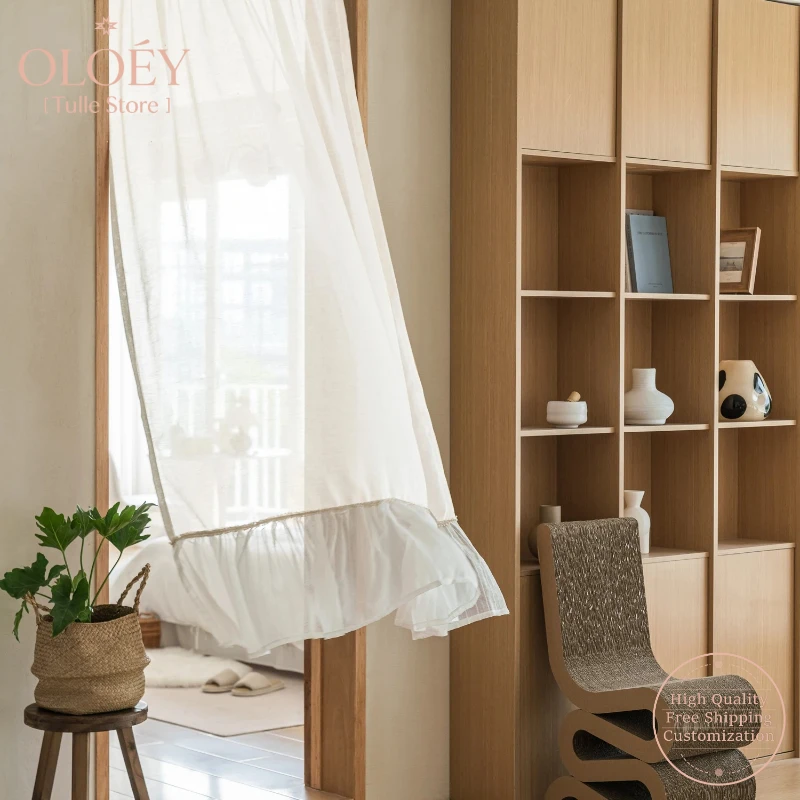 

Farmhouse Cotton Linen Curtains for Kitchen Boho Semi Transparent Small Window Drapes Country Ruffle Decor Modern Rustic Design