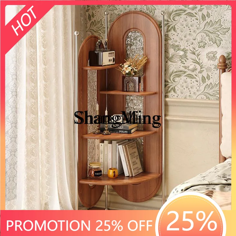 

SM medieval solid wood corner living room small apartment corner bookshelf bedroom storage retro shelf