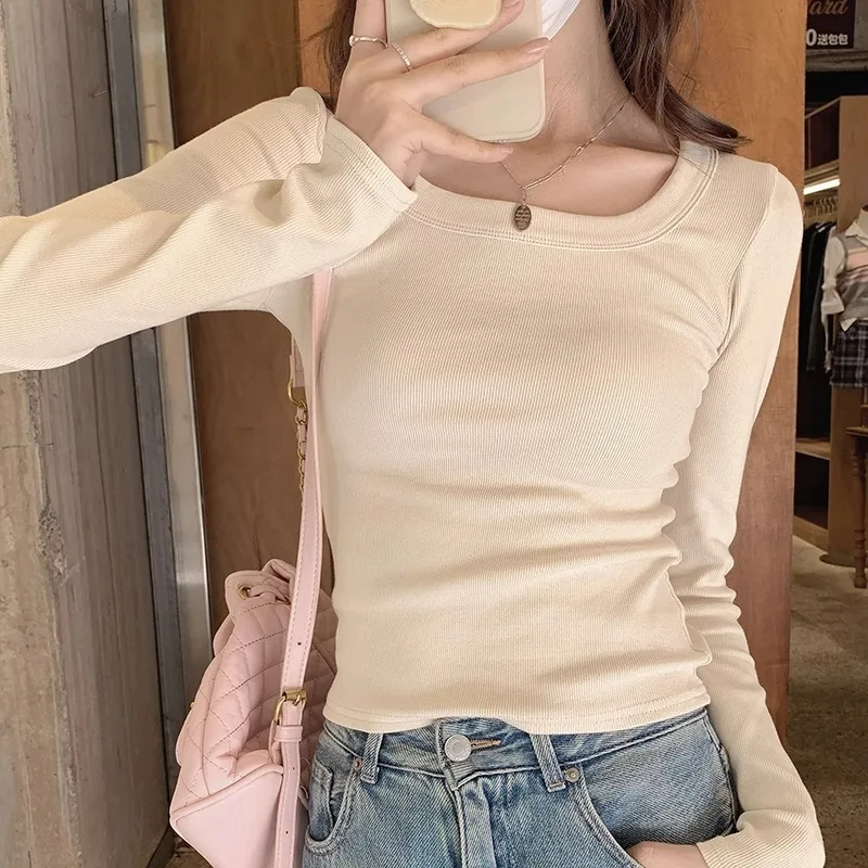 

Long Sleeve Stacked Bottom Shirt, Women's Autumn and Winter New Style Tight Waist for slimming, Inner T-shirt with Velvet Top