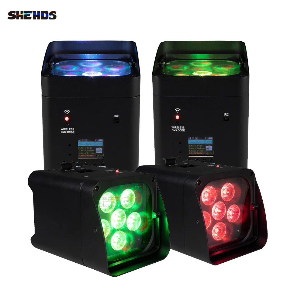 

SHEHDS 4Pcs/6pcs/8pcs Wireless Remote Control Wifi APP Smart LED Par 6x18W 6in1 RGBAW+UV Battery lamp For DJ Disco