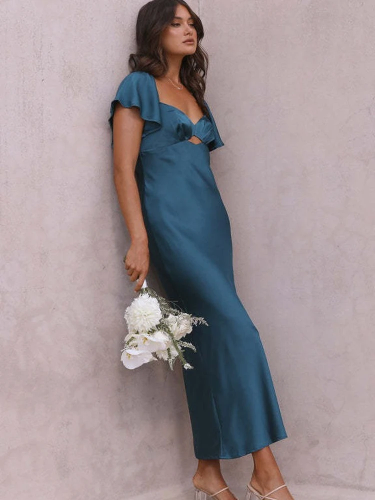 Moda damska lato 2025, elegancka i seksowna satynowa sukienka mini, wyszczuplająca, do pracy, z krótkim rękawem.