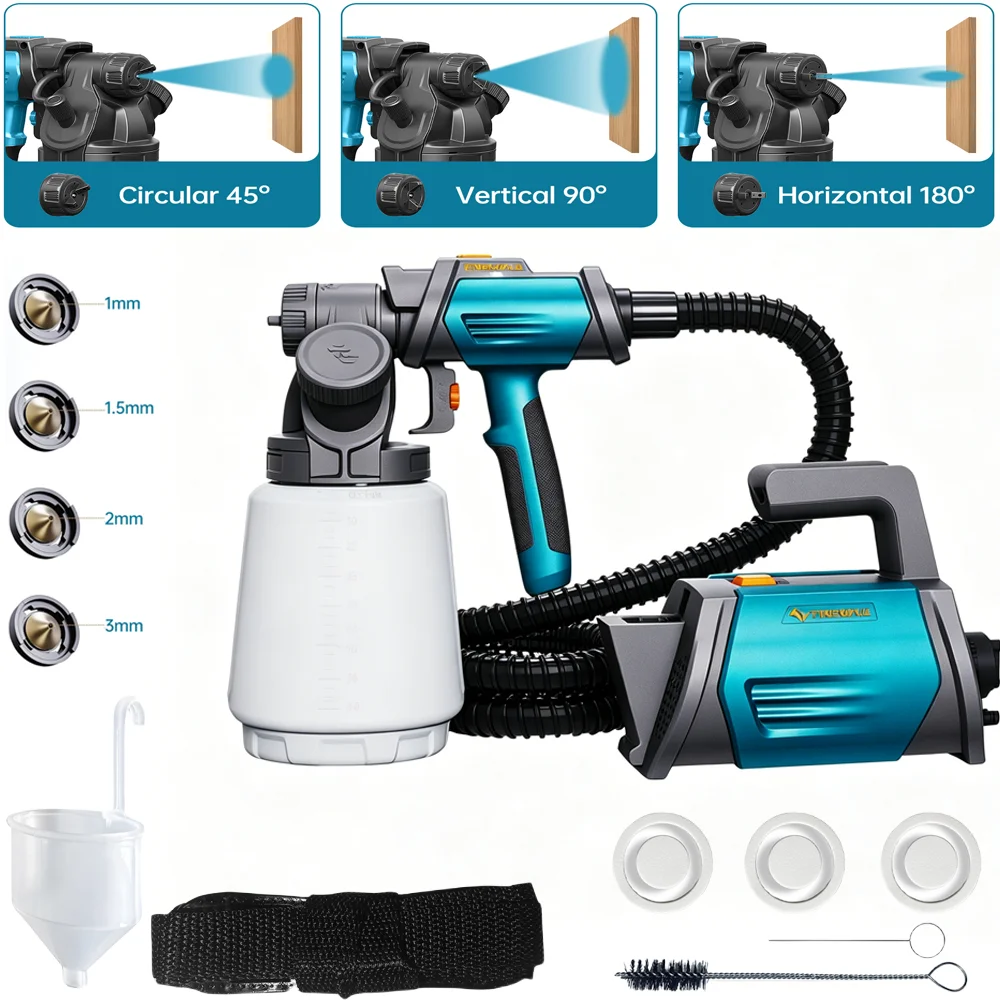 1300ML Elektrische Spritzpistole 800W HVLP Farbsprühgerät mit 4 Düsen 3 Sprühmuster für Zaun Hauswand Möbel Schrank Gartenhaus DIY Heimmalerei