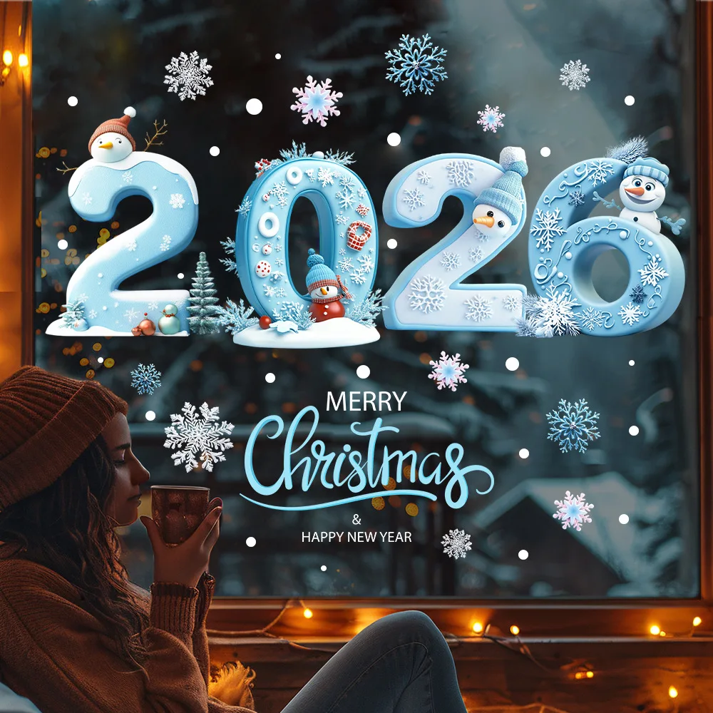 

Hot Sale Ice Snowman Christmas Tree 2026 Christmas Glass Stickers Shop Holiday Decoration Static Stickers