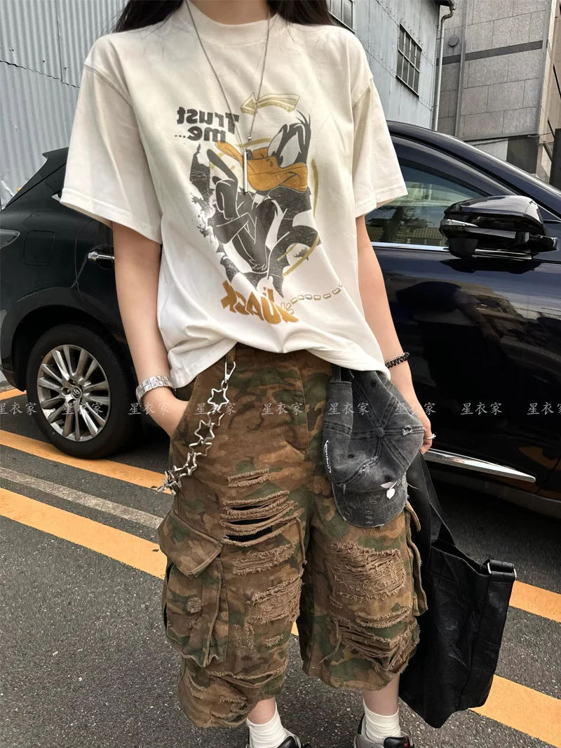 

Women Y2K Streetwear Summer Camouflage Loose Capris Cargo Shorts Pocket Short Pants Bottom Acubi Trousers 2000s Alt Clothes