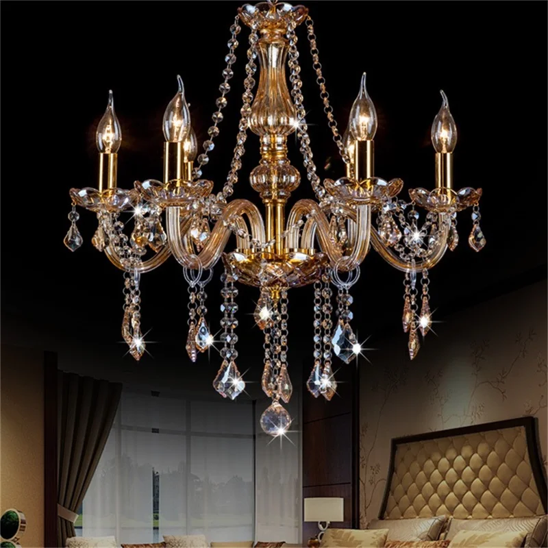 SOFEINA European Style Chandelier Lamp LED Crystal Pendant Candle Amber Light Fixtures Indoor for Home Hotel Hall