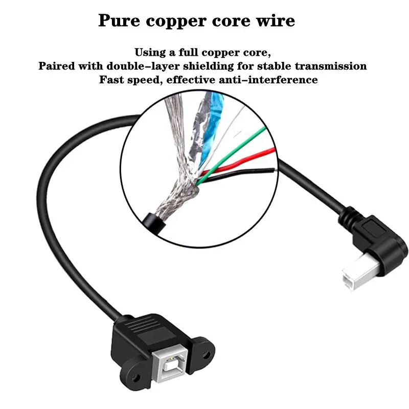 USB 2.0 Printer Square Port MIDI Male to Female With Ear Data Extension Cable Elbow HOST Conversion Head BM-BF Connection Cable