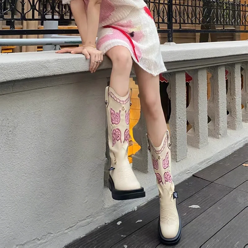 

Women's Embroidered Knight Thick-Soled Western Cowboy Boots Height-Enhancing Petite Design Casual Comfortable Boots