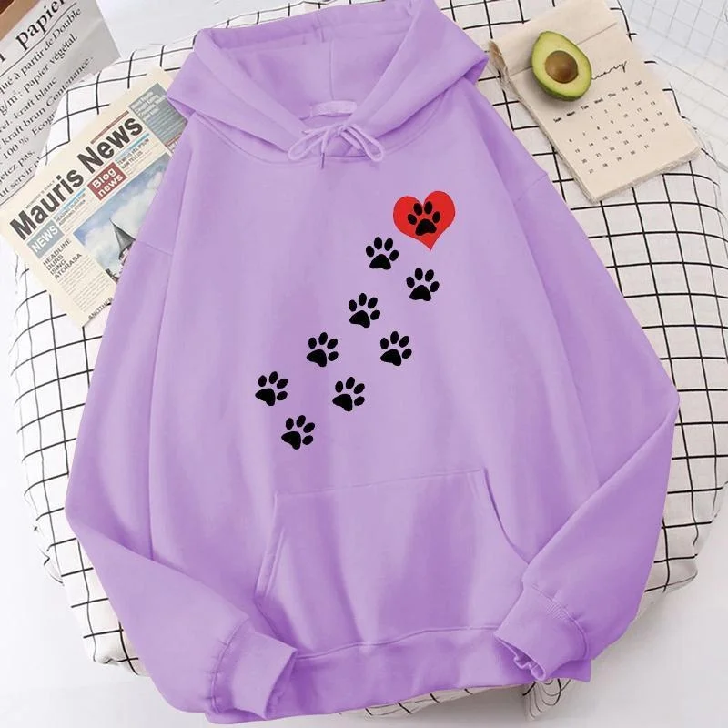 New Women Men Hoodies Dog Paw Heart Printed Tops Casual Harajuku Sweatshirts Loose Pullover