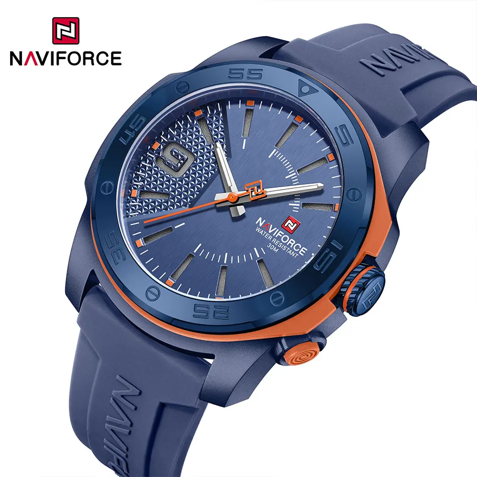 NAVIFORCE 남성용 야광 방수 손목시계, 클래식 심플 시계, 실리콘 스트랩 쿼츠 손목시계 브랜드