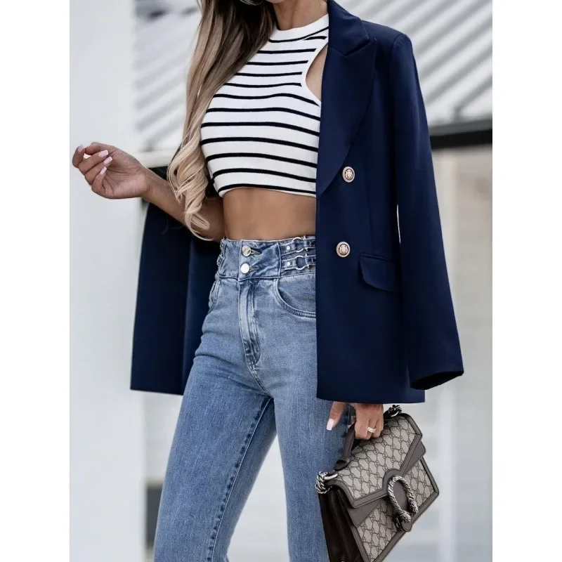Chaqueta informal de manga larga para mujer, Blazer Sexy de alta calidad, traje elegante para oficina, Otoño, 2023