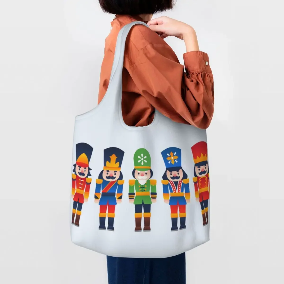 Toy Soldier Christmas Nutcracker Gift Groceries Shopping Bags Canvas Shopper Tote Shoulder Bag Big Capacity Portable Handbag