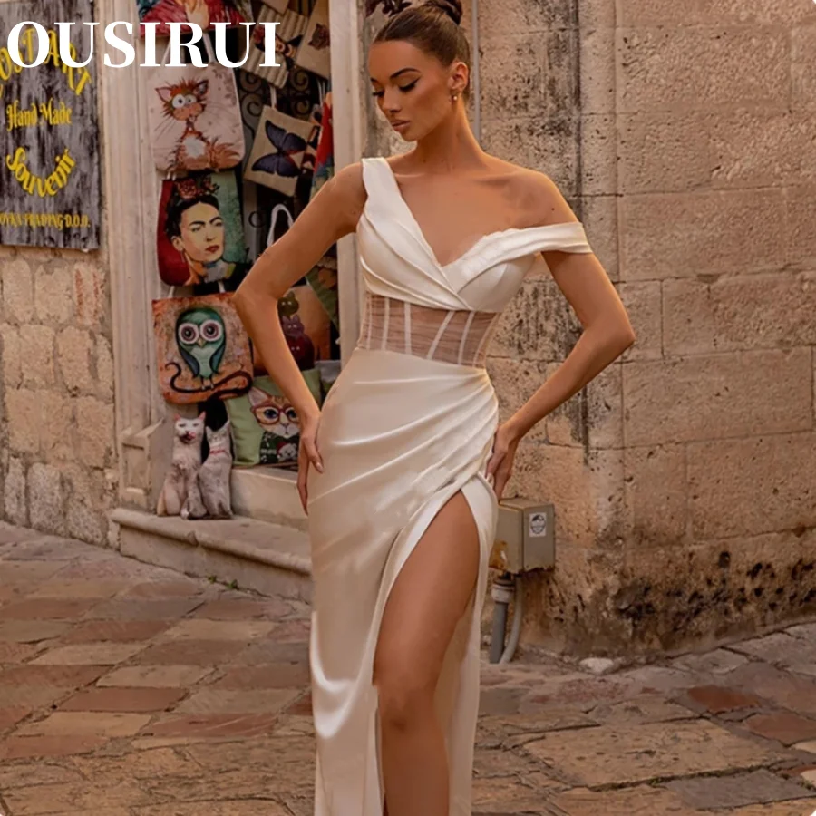 Vestidos De Noche hechos a mano con hombros descubiertos, nueva horquilla alta, ajustados, huecos, finos, blancos puros, diseño con cuello en V, Vestidos De Noche