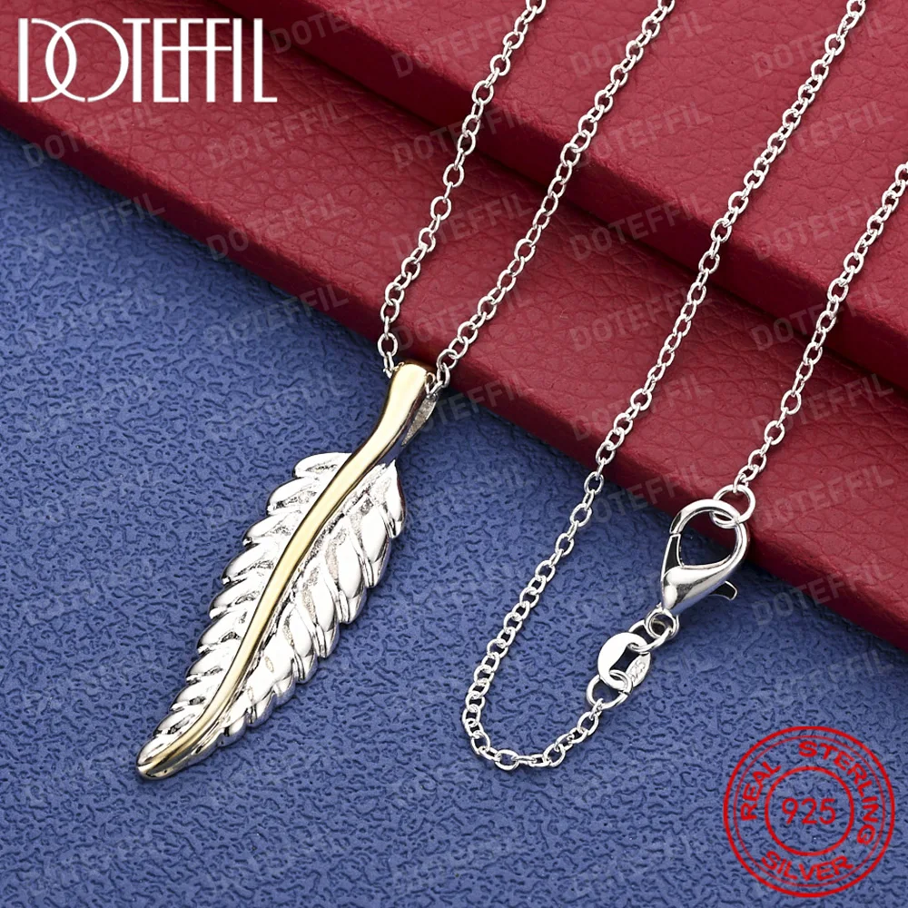 

925 Sterling Silver Feather Pendant Necklace For Women Wedding Engagement Party Jewelry Gift