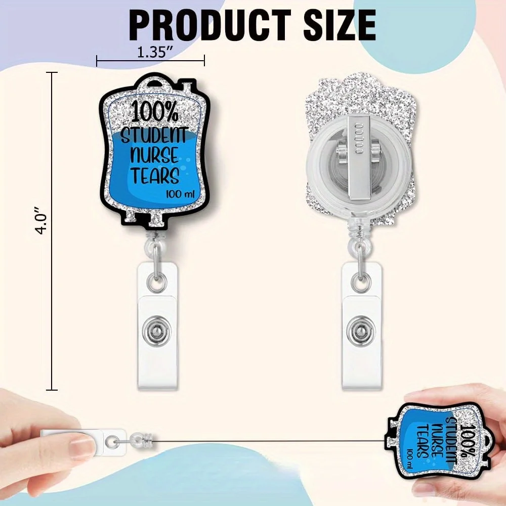 بكرة شارة "100% لدموع الممرضة الطلابية". تصميم عبوة ملحقات مضحكة، هدية لامعة فضية لطلاب الطب.