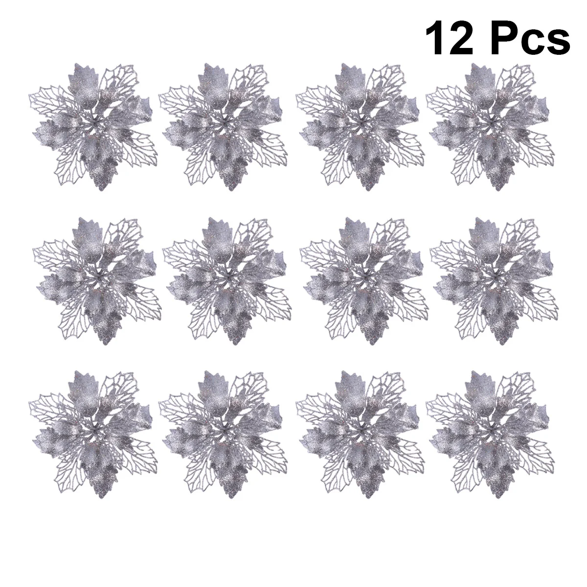 

12 Pcs Rose Gold Decorations Xmas Glitter Flowers Christmas Tree Hanging Pendant Artificial Poinsettia for Shiny