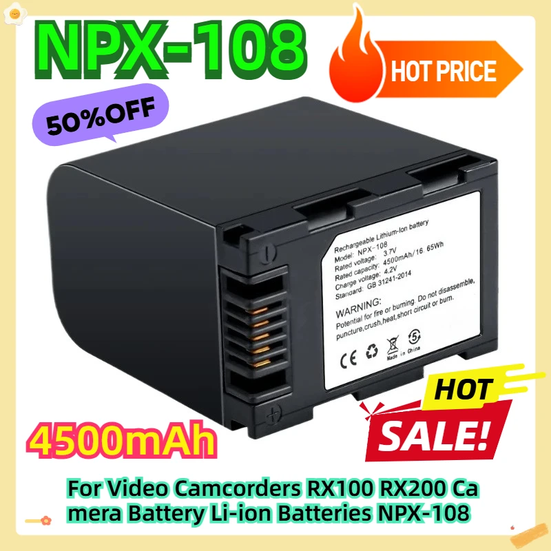 

For Video Camcorders RX100 RX200 Camera Battery Li-ion Batteries NPX-108 4500mAh