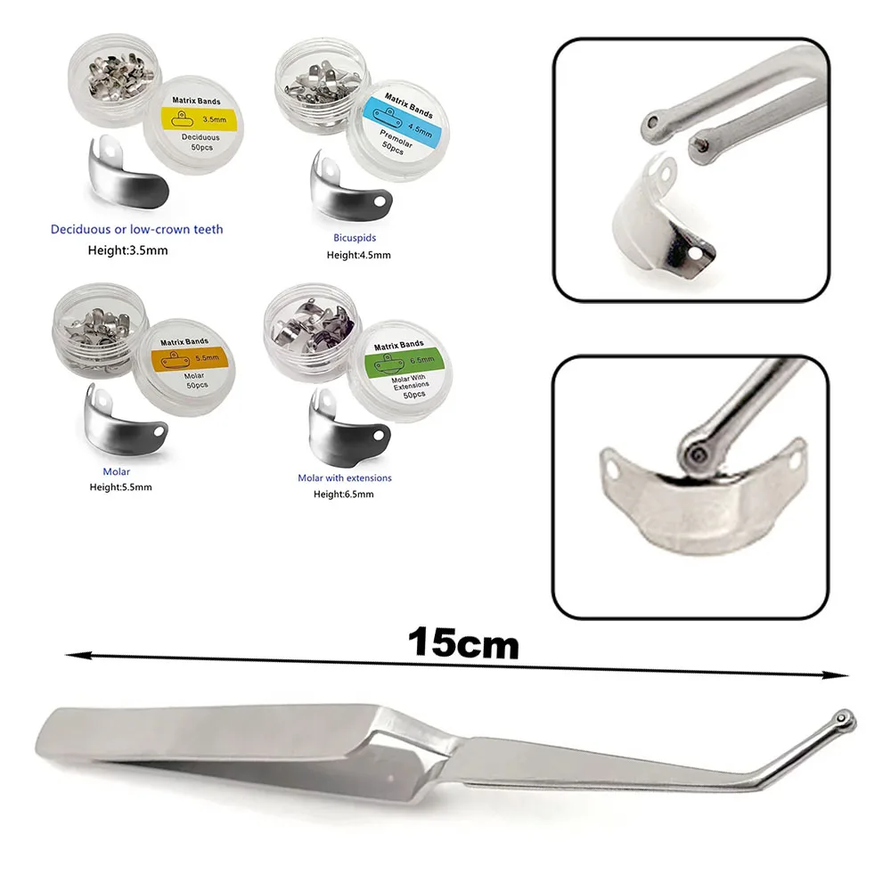 Dental Sectional Contoured NITI Matrix Bands with Clamp Ring, High Elasticity for Restorative and Orthodontic Teeth Shaping