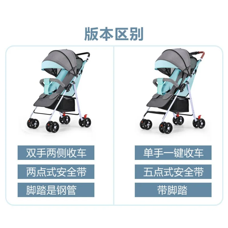 2024Baby strollers four-wheeled strollers can be easily folded to sit and lie down for children to pick up with one button.