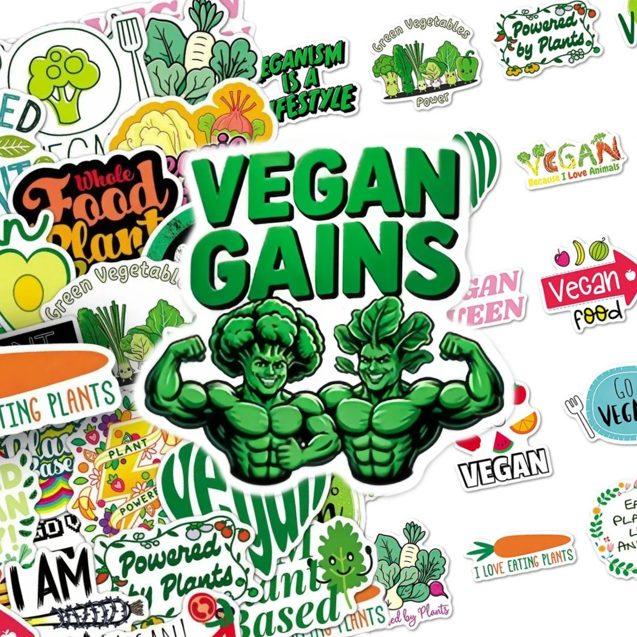 10/30/50Pcs Fresh Cartoon Vegan Graffiti Stickers Fun Text Decals DIY Decor for Phone Case Notebook Water Bottle