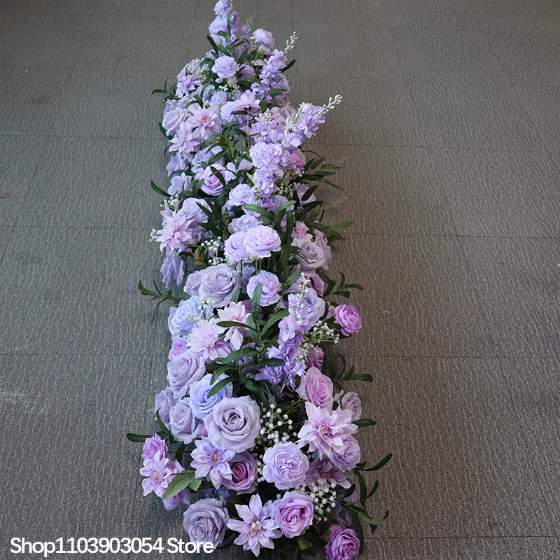 Rosa-weiße Rosen-Grün-Verzierung, langer Sofatischläufer, luxuriöser Hochzeitsbogen, Blumenreihe, Gangbühnen-Hintergrund, Event-Party-Dekoration – Detail 6
