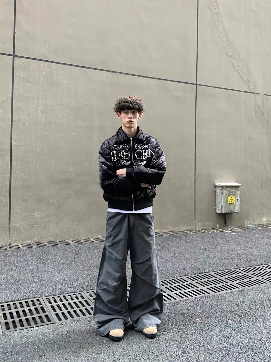 티엔드 자수 진주 다이아몬드 패턴 코튼 재킷 캐주얼 슬레 남녀 겨울 따뜻한 디자인 감각 코튼 코트