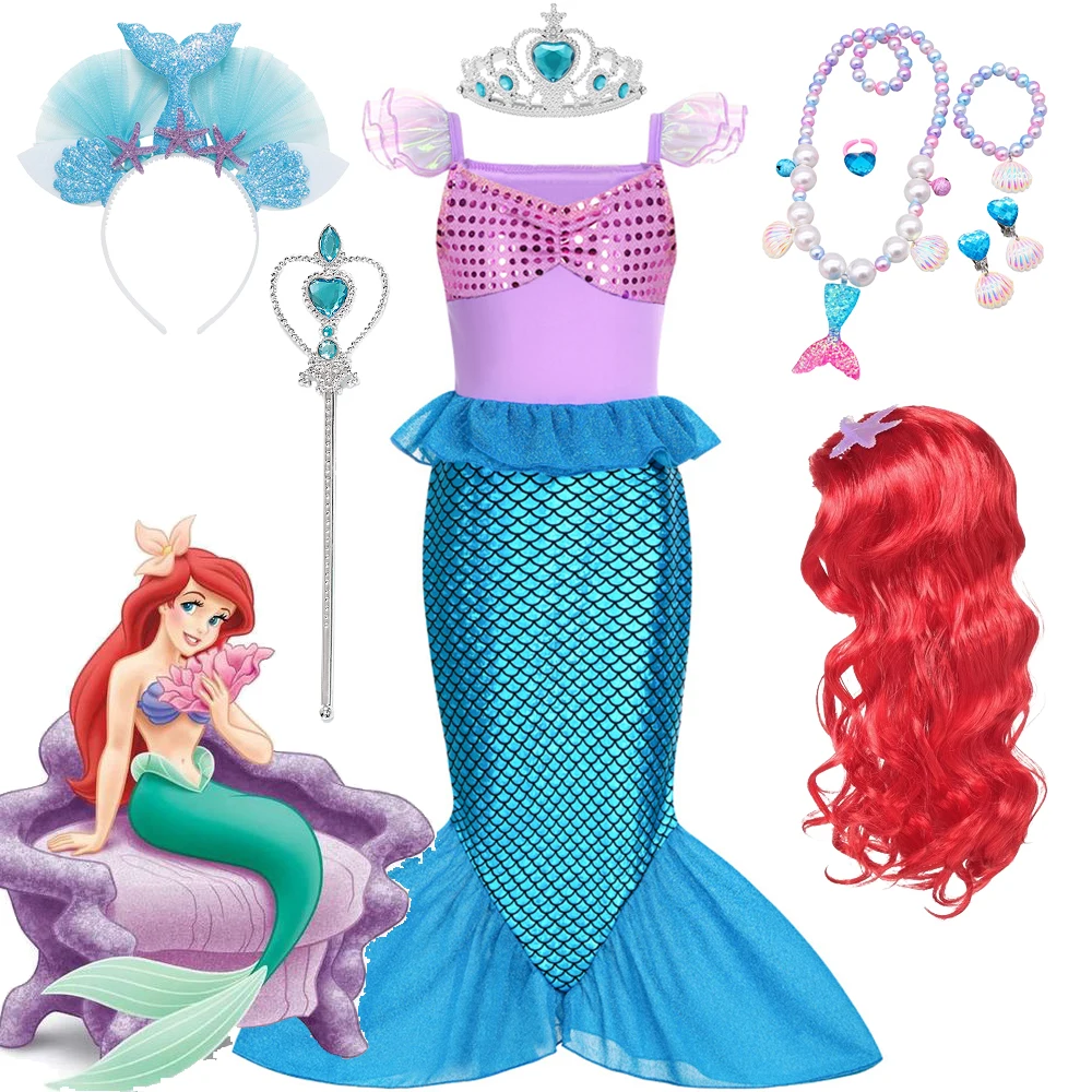 

Mermaid Ariel Princess Dresses for Girls Kids Costume Carnival Easter Party Halloween Cosplay Mermaid Dress-up Costumes 2-10T