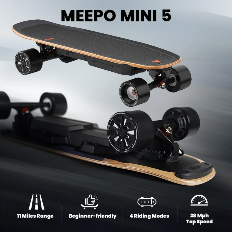 Electric Skateboard with Remote, 28 MPH Top Speed, 11 Miles Range,330 Pounds Max Load, Maple Cruiser for Adults and Teens, Mini5