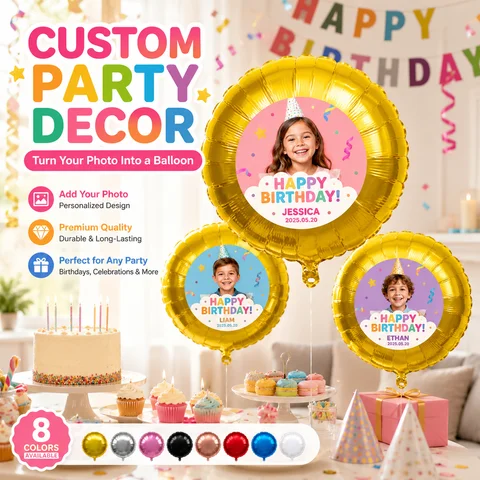 Custom Photo Name 1 Balloon 1 Self-adhesive Sticker Personalized Round Label Birthday Party Wedding Shower Foil Balloon Decor
