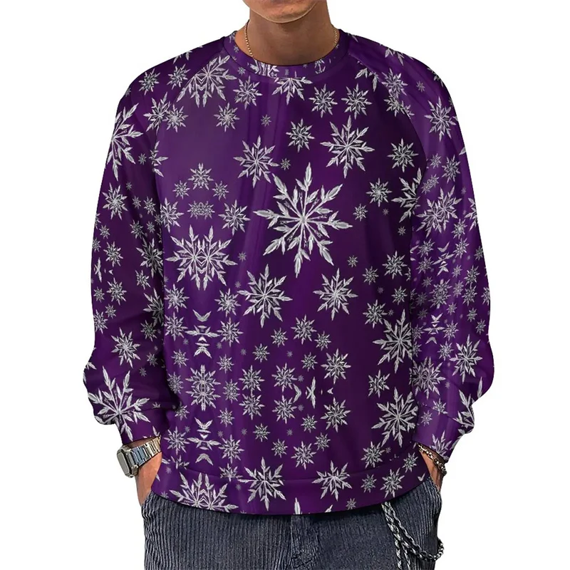 Sudadera con gráficos de copo de nieve para hombre, jersey de manga larga con cuello redondo, estampado 3D, holgado, cómodo, informal, a la moda