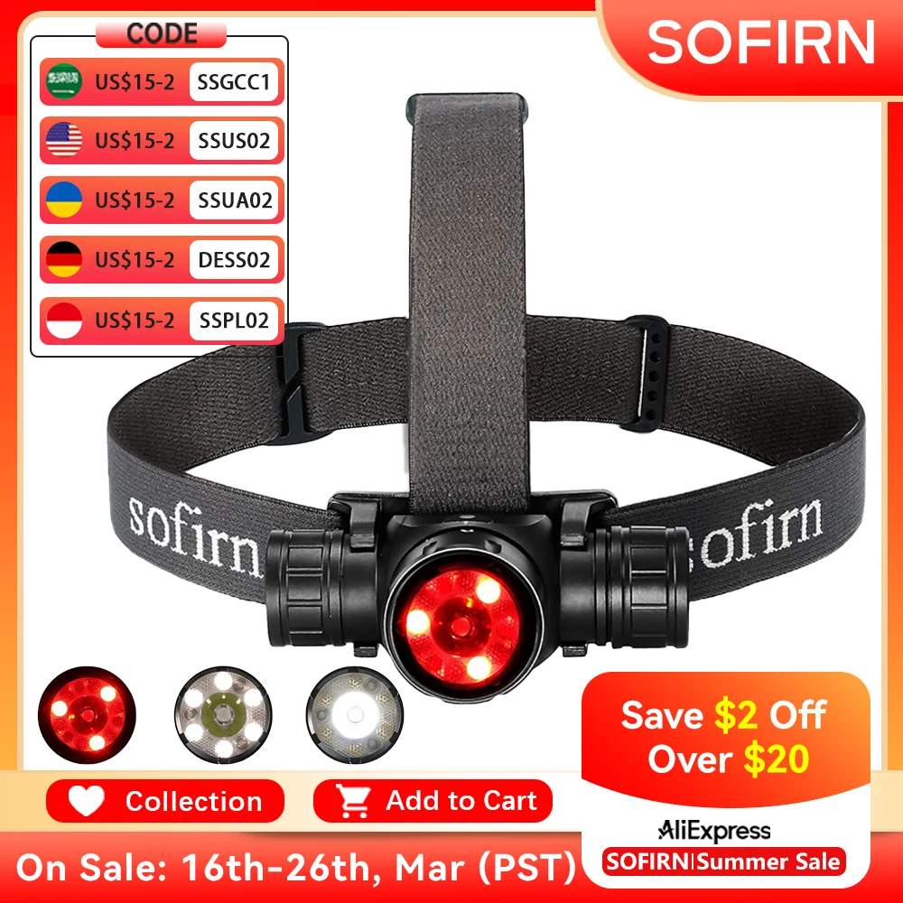 

Sofirn HS21 Headlamp 2000lm EDC 18650 USB C Rechargeable Flashlight SFT40 Led Powerful Headlight IP65 Infrared Induction Torch