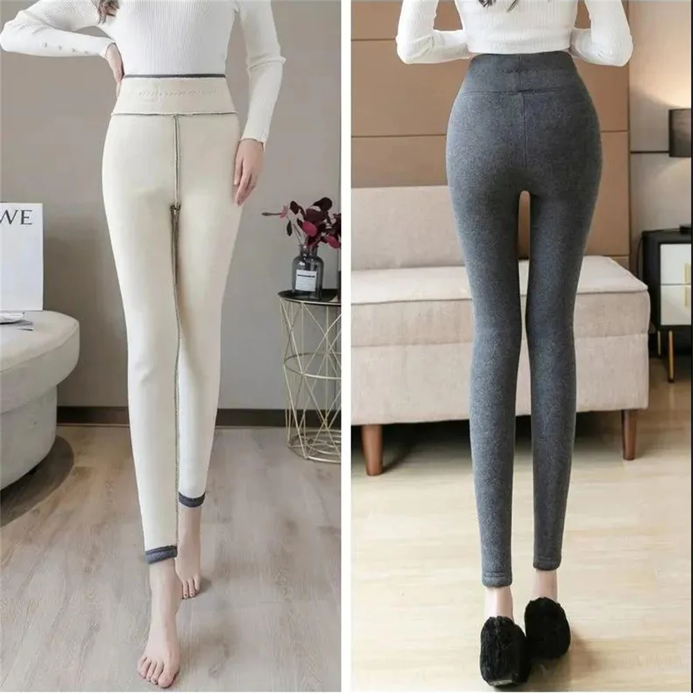 2022 New Women\'s Leggings Autumn and Winter Hight Waist Warm Thicken Lamb Fleece Lined Ankle-length Outwear Casual Tight Pants