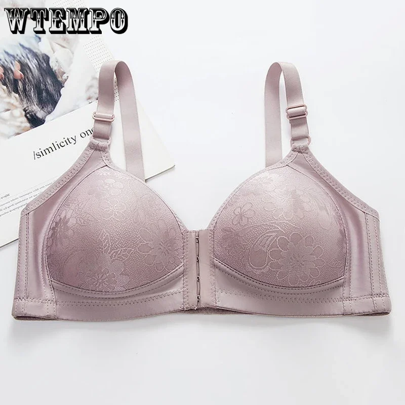 Bras for Women Plus Size Push Up Bra Underwear Floral Front Closure Seamless Brassiere Wireless Sexy Gather Thin Large Bralette