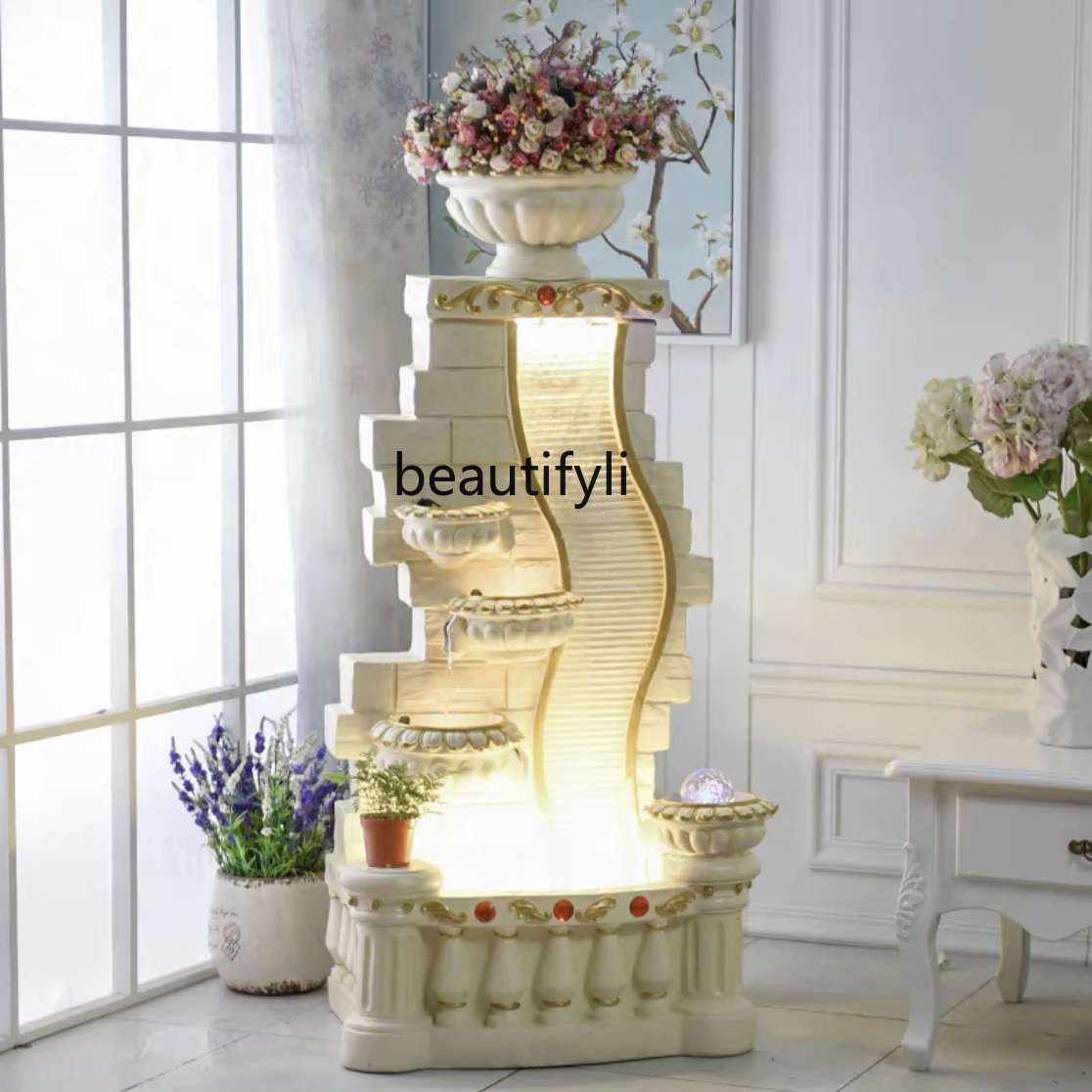 

Circulating water flow ornament European style living room entrance opening water landscape fish pond bonsai