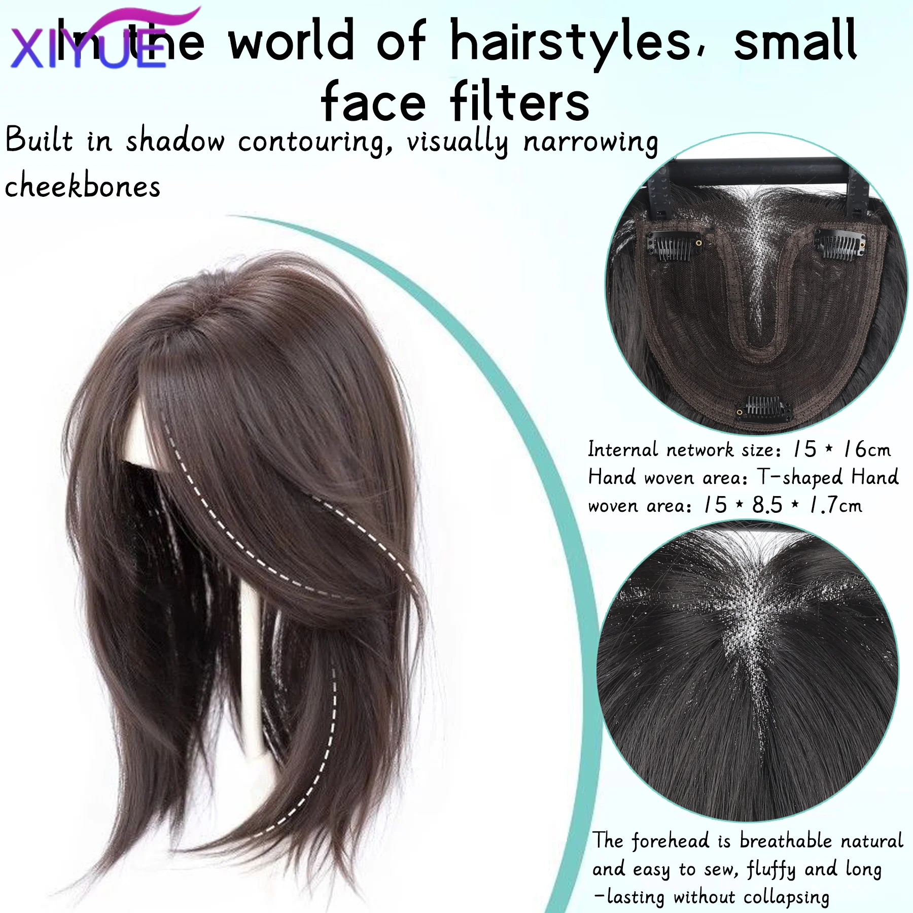 باروكة شعر صناعية طويلة مستقيمة الطبقات بمشبك في وصلات الشعر، قطعة شعر وهمية برأس منفوش طبيعي مع مشبك بانج #4