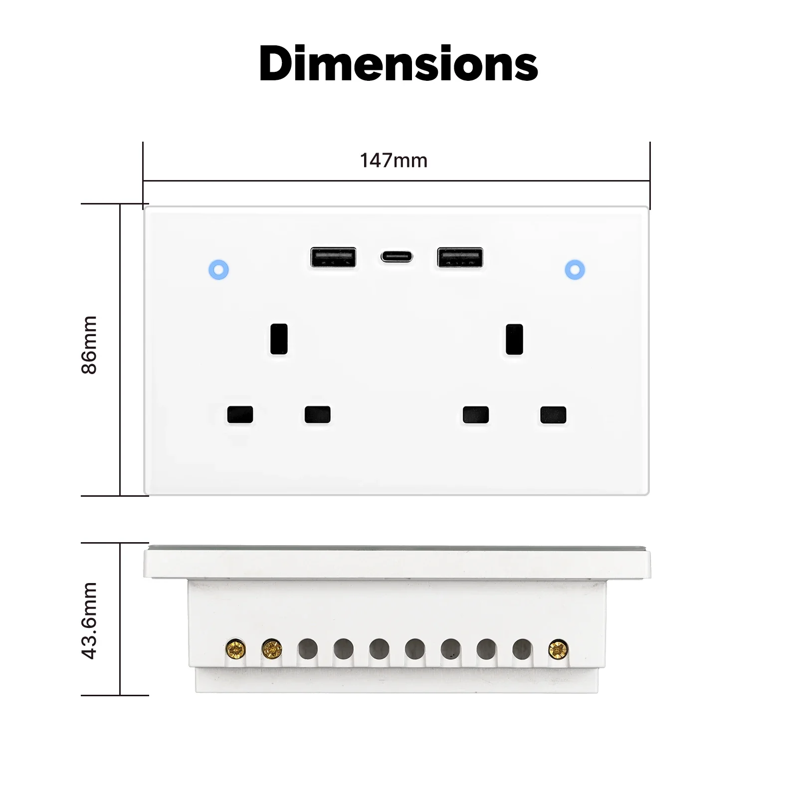 MOES Tuya WiFi Smart Wall Socket UK Outlet 13A Touch Switch USB Type-C Charging Ports Remote Energy Monitoring Work With Alexa