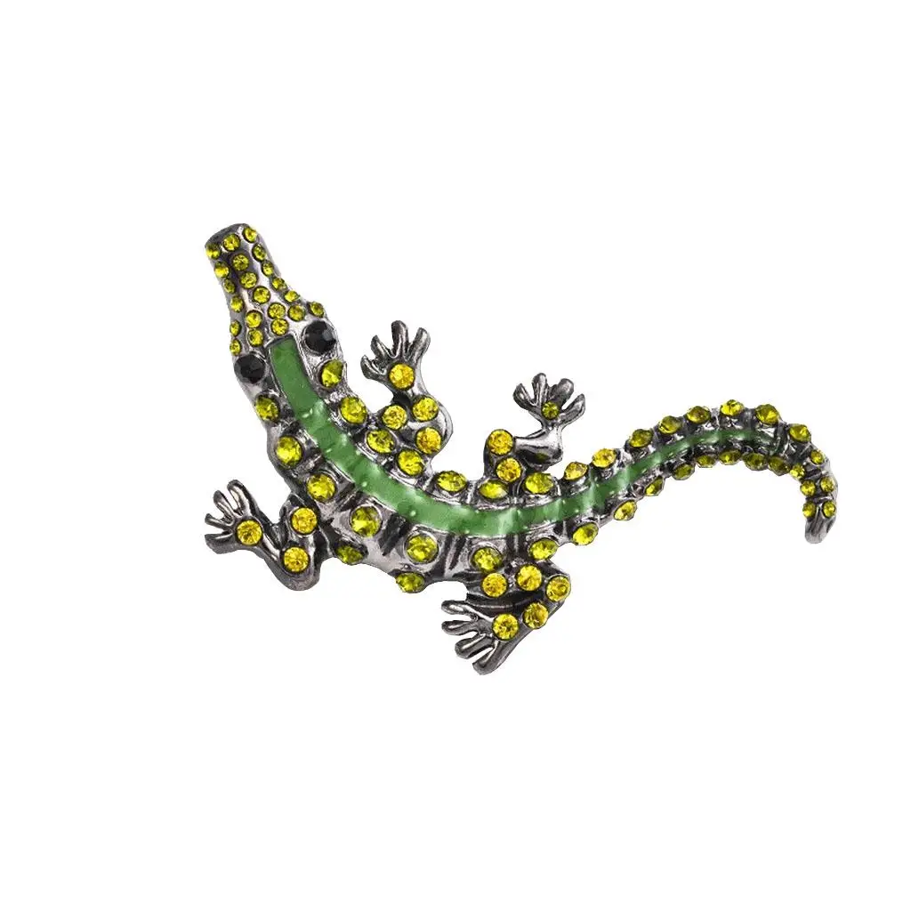 Novelty Gothic Punk Alligator Crocodile Rhinestone Men Brooch Pin Jewelry