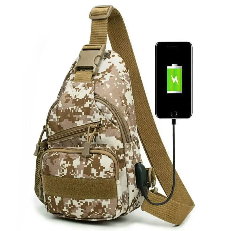 Oxford Army Military Outdoor Men Shoulder Bag Tactical Men Chest Bag USB Charging Camouflage Hiking Crossbody Bag Men Waist Pack