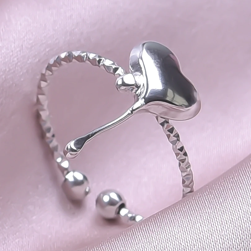 Never Fade Love Accessories Open Adjustable Stainless Steel Heart Rings For Women Men\'s Jewelry Silver Color Finger Ring Jewelry
