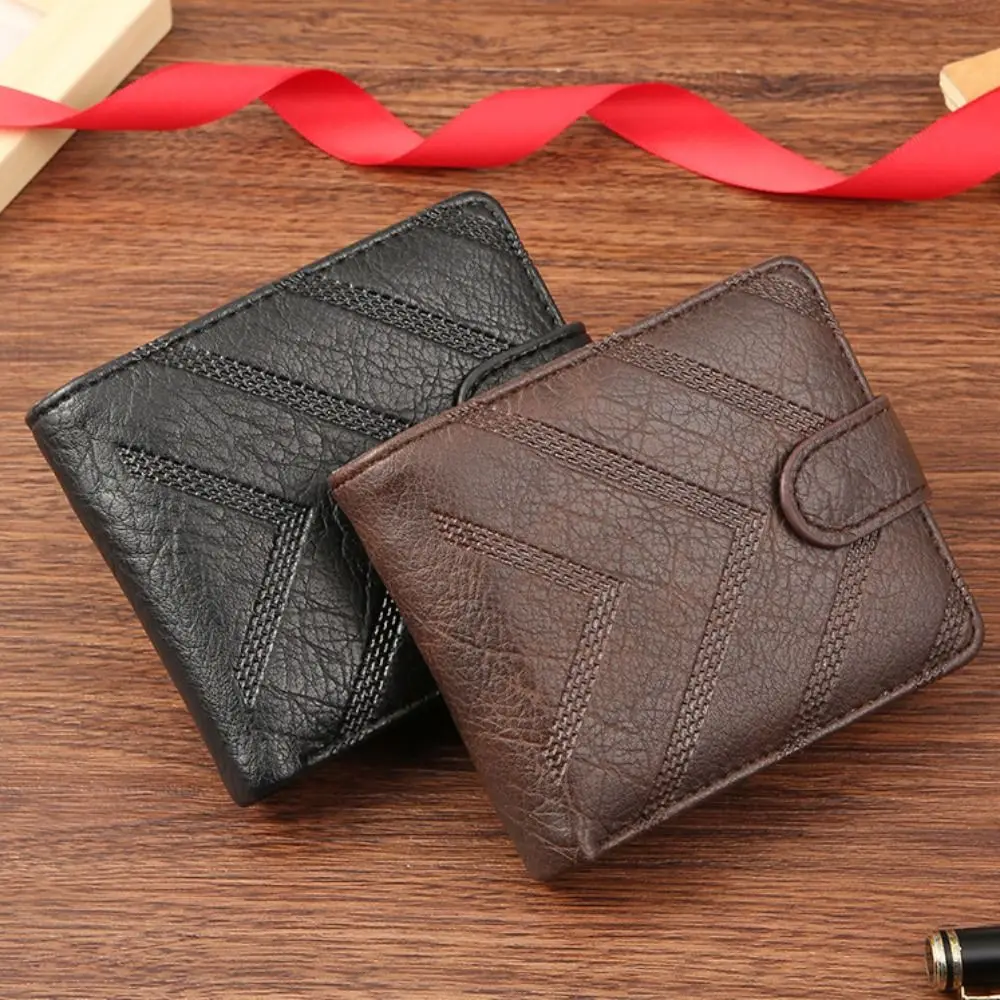 Minimalist PU Leather Retro Men's Wallet Black Coffee Two-Fold Multiple Pockets Soft Ultra Thin Coin Purse Men Women