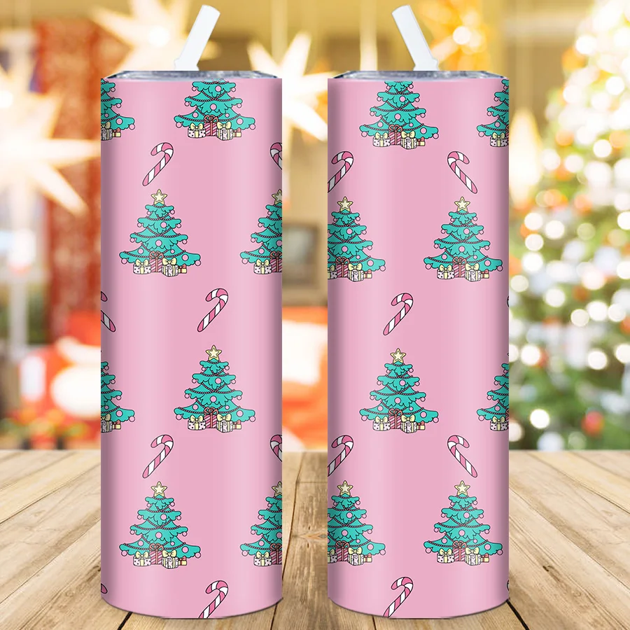 1pc Customized Text 20oz Water Bottle 3d Printed Christmas Tree Stainless Steel Insulated Straight Car Cup With Lid&Straw