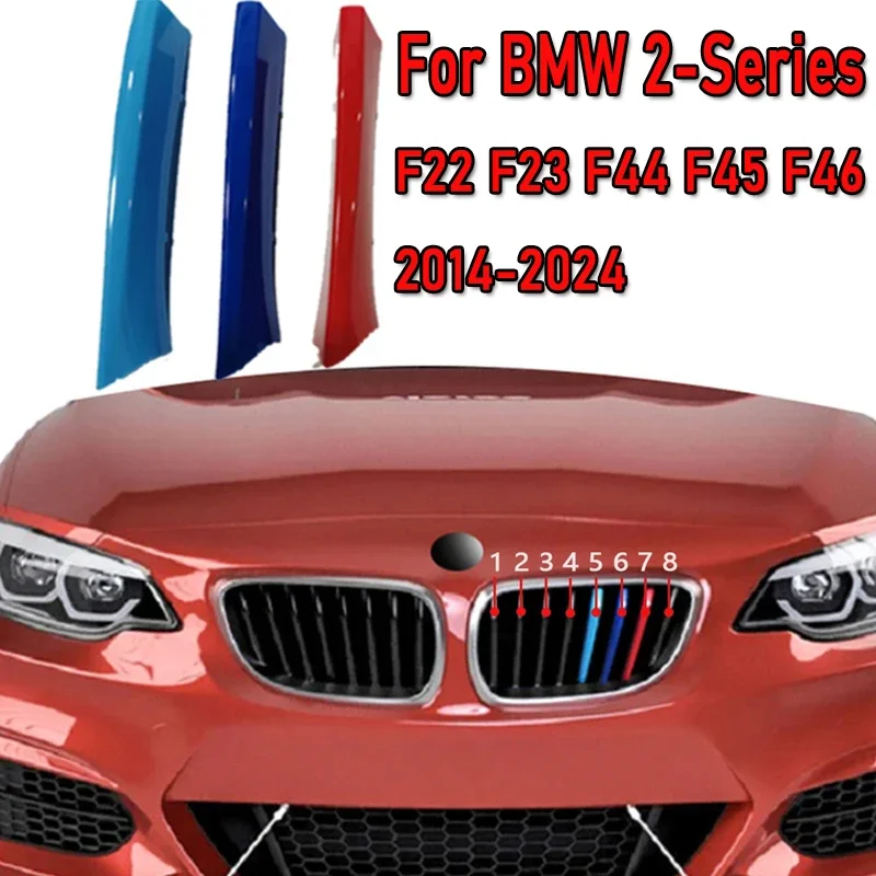 

3Pcs ABS Car Racing Front Grille Trim Strips For BMW F22 F23 F45 F46 F44 2 Series 2014-2023 2024 M Power Grill Clip Accessories
