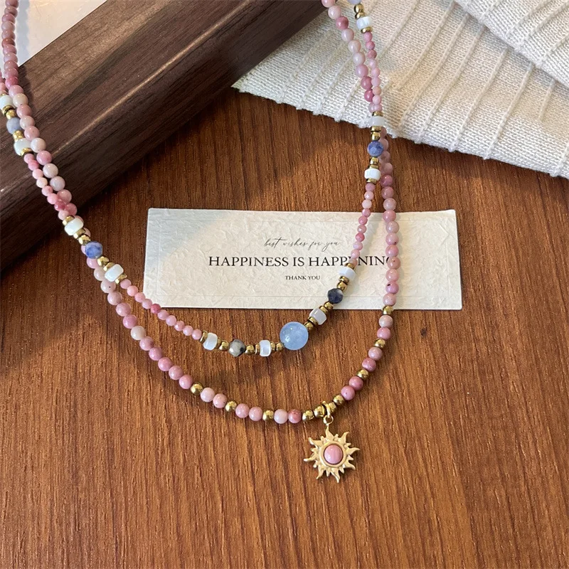 

Vacation must have!Natural Stone Beaded Necklace Colorful Elephant Pendant Boho Beach Travel Photography Stackable Jewelry