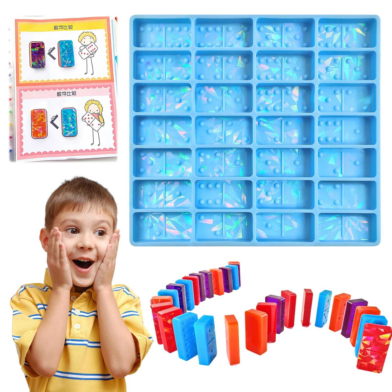 Domino Molds Silicone Holographic Chocolate Molds Domino Game  Holographic Chocolate Bar  for Resin Casting view 3