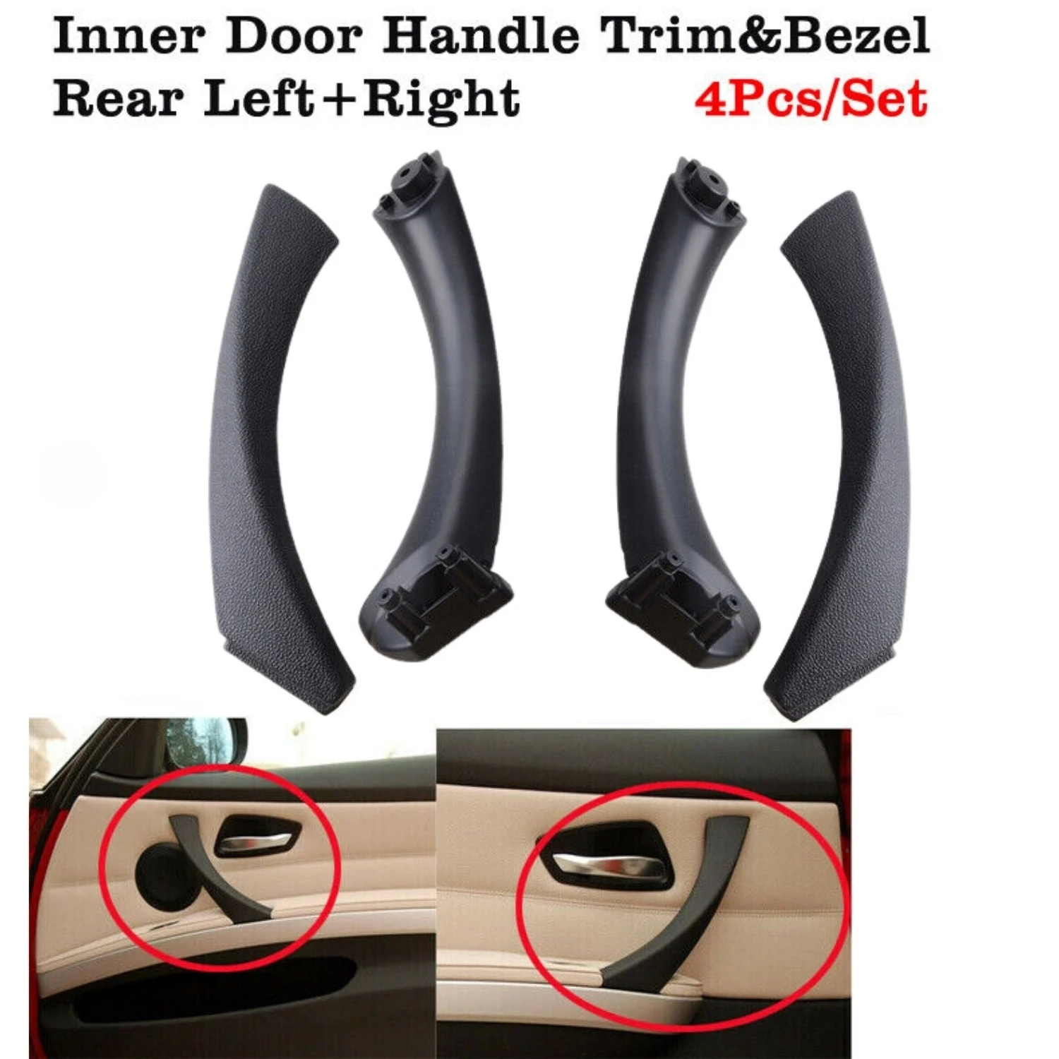 

4 шт. 51417230849 51419150335 Новая черная задняя левая + правая внутренняя дверная ручка, накладка для BMW E90 328i, автозапчасти